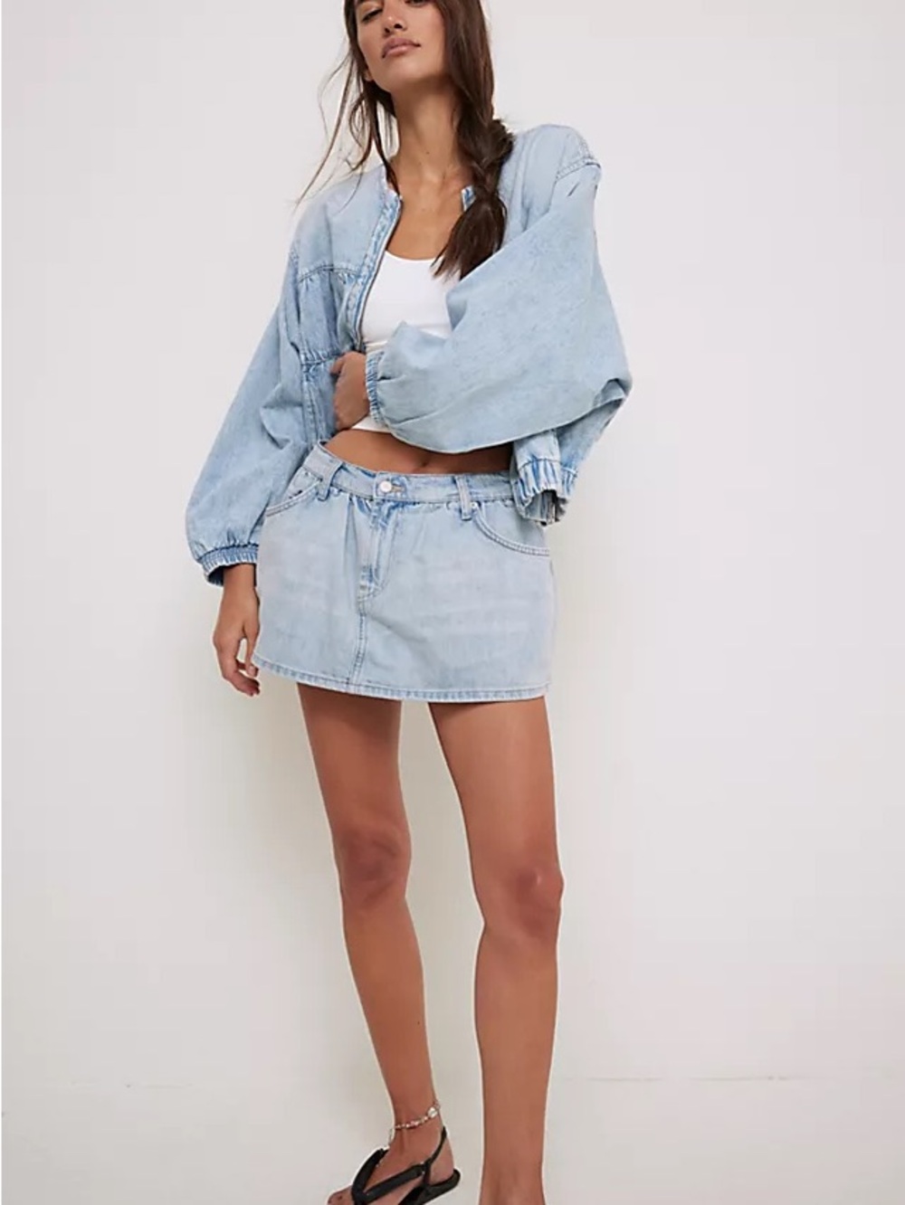 Free People We the Free Demi Denim Skort in Light Blue